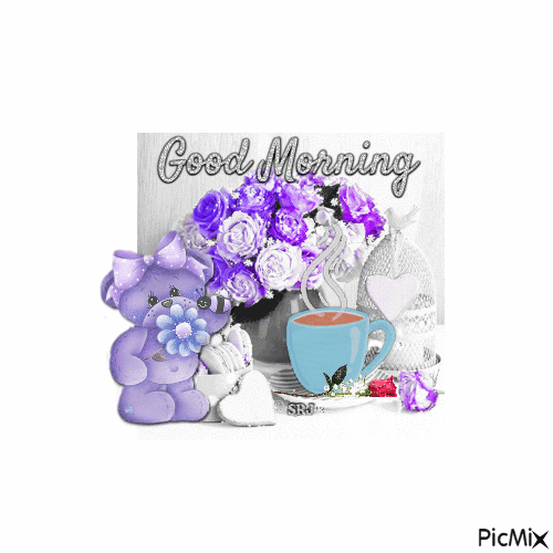 Good Morning Bear Purple - Безплатен анимиран GIF