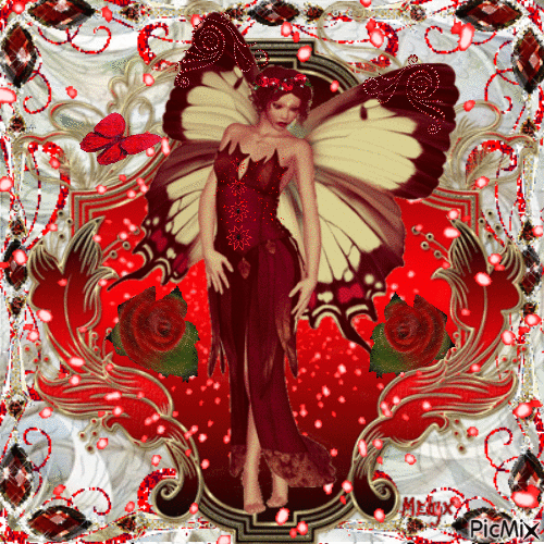 elle est papillon rouge et blanc - Free animated GIF