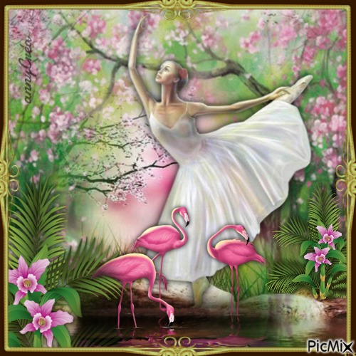 La ballerine et les flamands roses - PNG gratuit