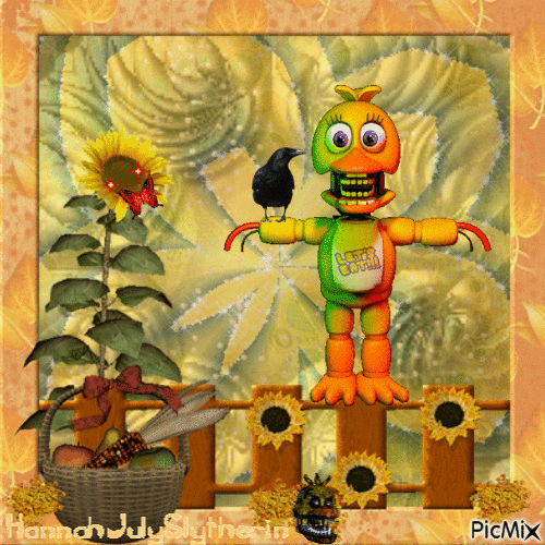 Chibi Withered Chica does not make a good scarecrow - GIF animé gratuit