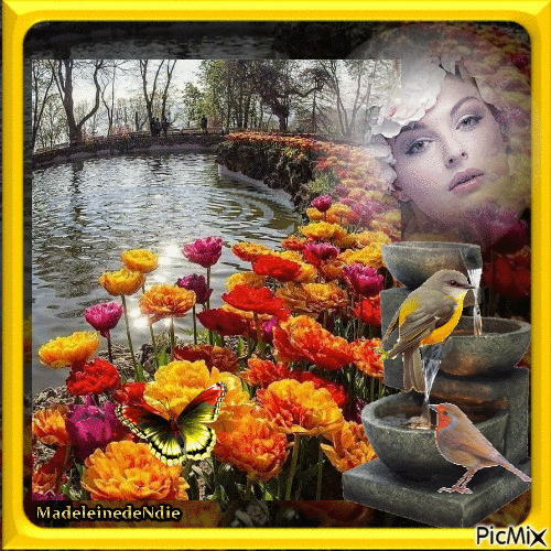à la fontaine fleurie - Bezmaksas animēts GIF