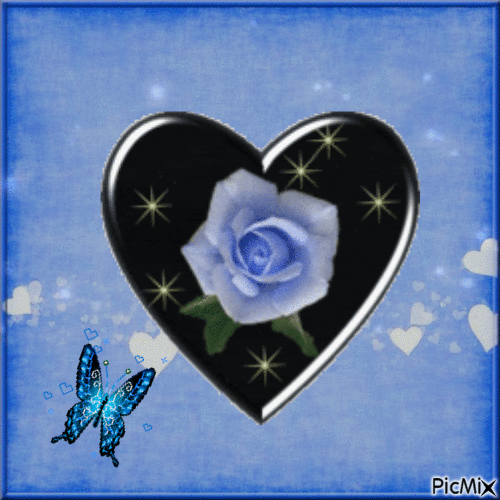 rose bleue et coeur - GIF animé gratuit
