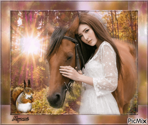 femme et son cheval - GIF animé gratuit