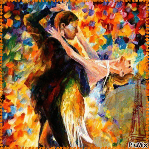 Danseurs de tango à Paris de Leonid Afremov. - Gratis animerad GIF