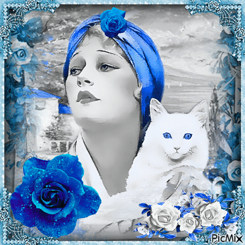 Lady and white cat