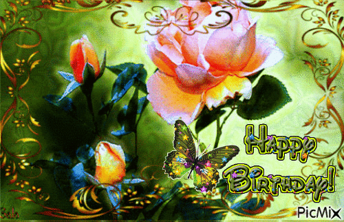 Happy Birthday Roses 2 - GIF animé gratuit