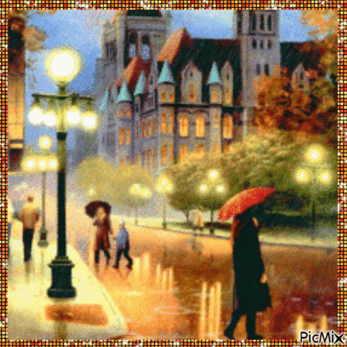 Un jour de pluie dans la ville - 無料のアニメーション GIF