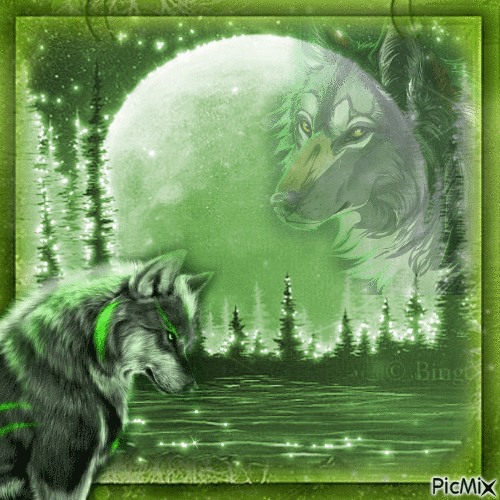 Green wolf - Free animated GIF