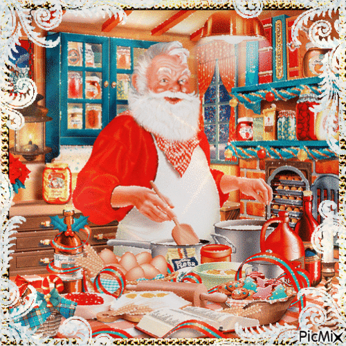 Nikolaus kocht ein Weihnachtsessen - Gratis geanimeerde GIF