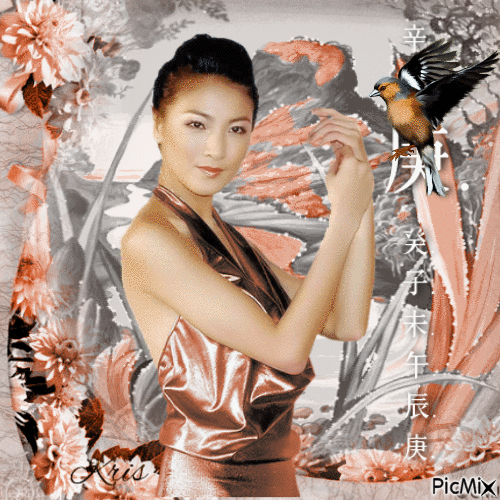 belle femme asiatique/orange et gris/❤️🌻 - GIF เคลื่อนไหวฟรี