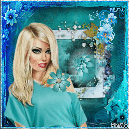 Portrait de Femme en Turquoise - GIF animé gratuit