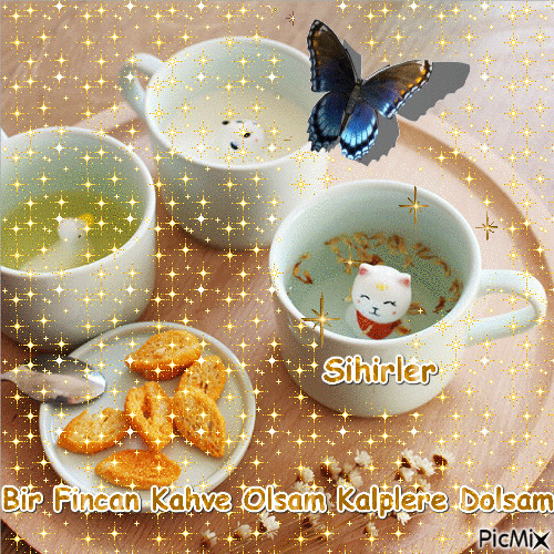 Bir Fincan Kahve Olsam Kalplere Dolsam - Gratis geanimeerde GIF