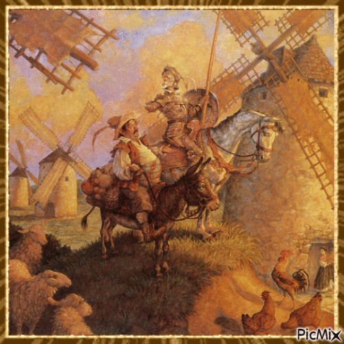 Don Quixote and the Windmills - Бесплатный анимированный гифка