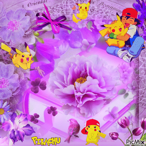 Pikachu adore les fleurs - 免费动画 GIF