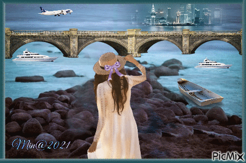 Min@  kvinna vid havet - Бесплатни анимирани ГИФ
