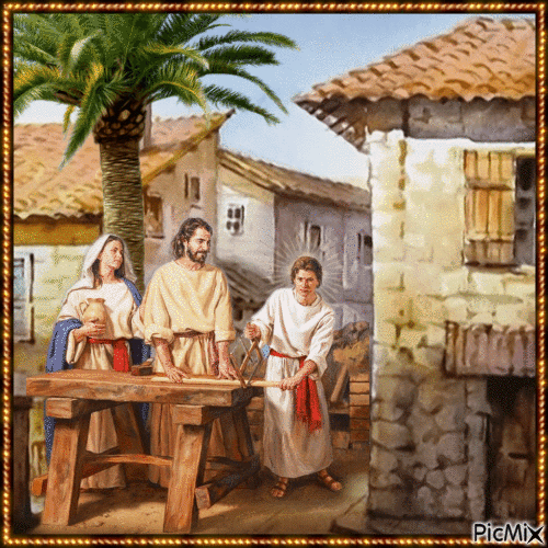 Der junge Jesus und seine Eltern Maria und Josef - Gratis animeret GIF