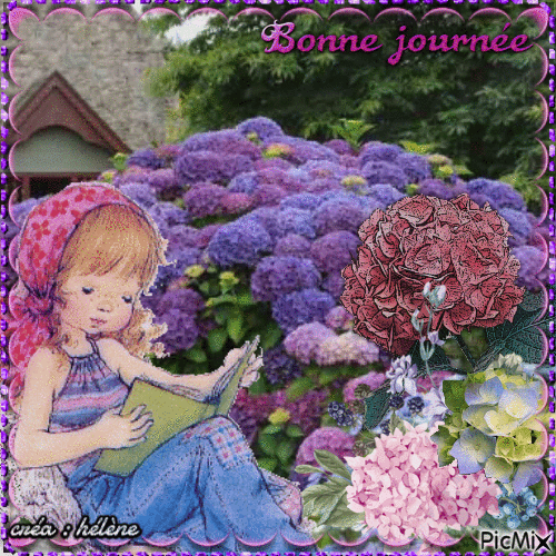 fillette aux hortensias - Free animated GIF