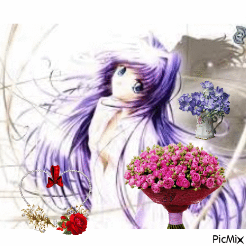 manga with flowers - Gratis animerad GIF