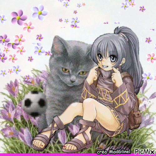 fillette et chat - Free animated GIF