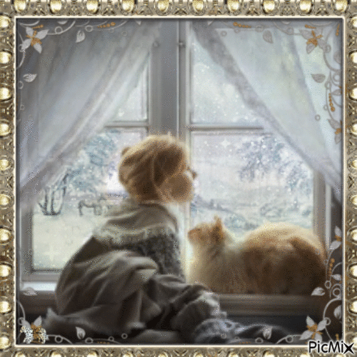Girl with cat - Free animated GIF