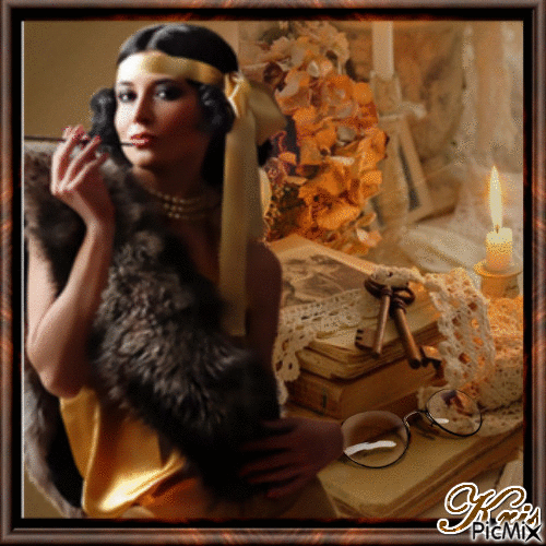 portrait femme rétro en couleur marron 🎄❤️⭐💋 - GIF เคลื่อนไหวฟรี