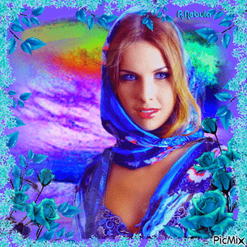 Lady in blue color - GIF animé gratuit