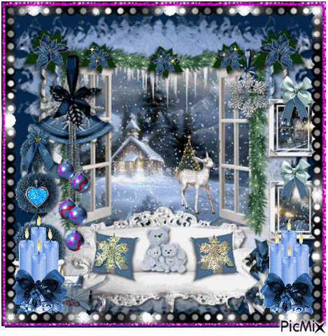 Christmas picture in blue - GIF animé gratuit