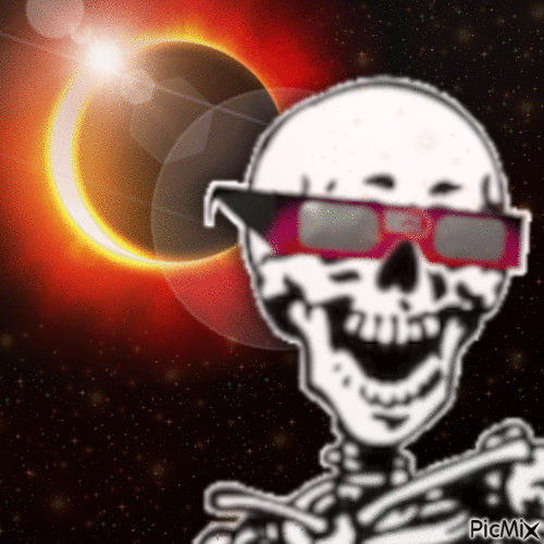 Skeleton Goes To The Eclipse - Ilmainen animoitu GIF