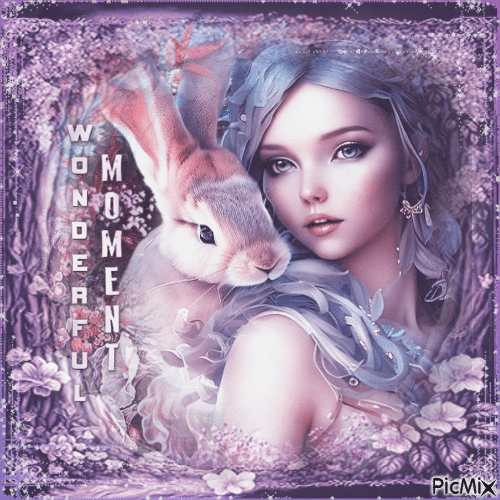 Purple fantasy woman bunny - GIF animé gratuit