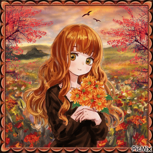 Manga Blumen - Orangetöne - Gratis animerad GIF
