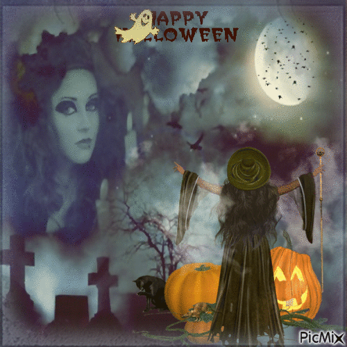 Concours : Halloween avec une femme gothique - 無料のアニメーション GIF