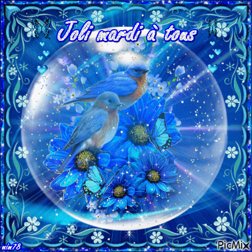 papillons et fleurs bleus - Gratis animerad GIF