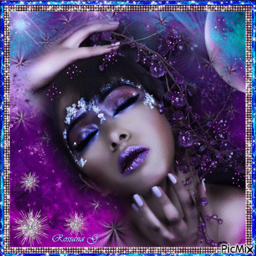 Portrait en violet et turquoise - Gratis geanimeerde GIF