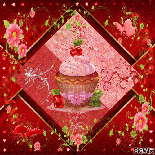 gâteau sur fond rouge - Zdarma animovaný GIF