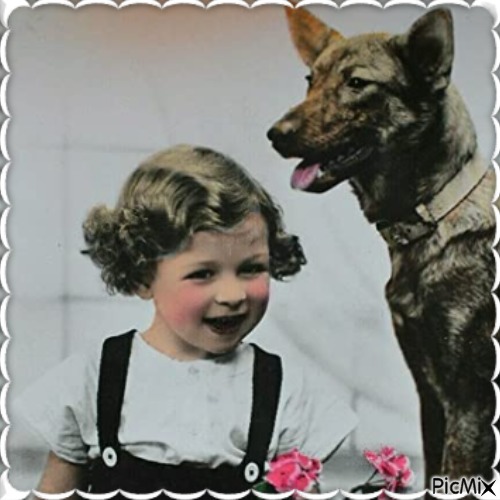 Fille avec un chien vintage - δωρεάν png