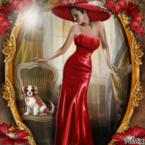 Mujer glamorosa en rojo - Gratis geanimeerde GIF