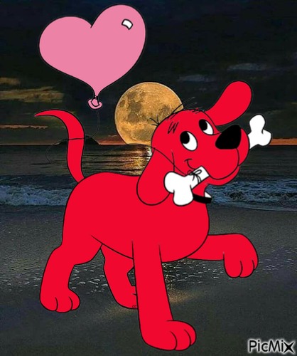 Clifford on night beach - безплатен png