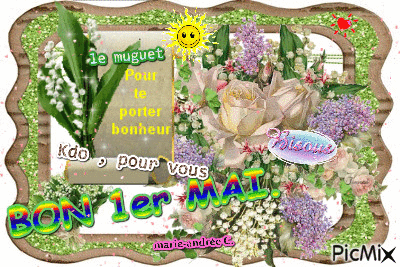 Fleurs.Roses. Muguet - Pour te porter bonheur. - Bon 1er Mai. - Бесплатный анимированный гифка