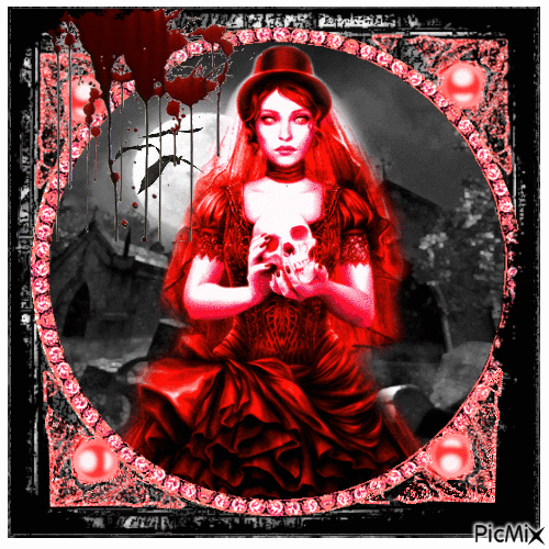 goth woman in red - Free animated GIF