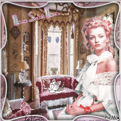 Concours : Femme dans son boudoir - Tons beiges et roses - GIF animé gratuit