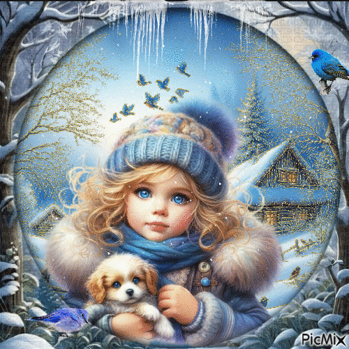 Bambina in inverno con il suo cane-Concorso - 無料のアニメーション GIF