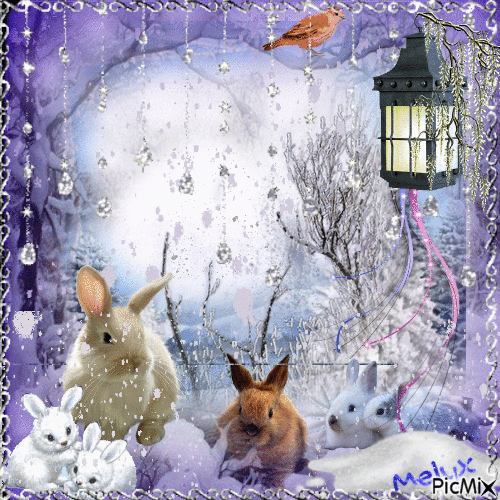 Laisse la neige avec des lapins blancs - Δωρεάν κινούμενο GIF