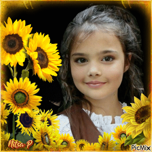 the girl with sunflowers - Free animated GIF