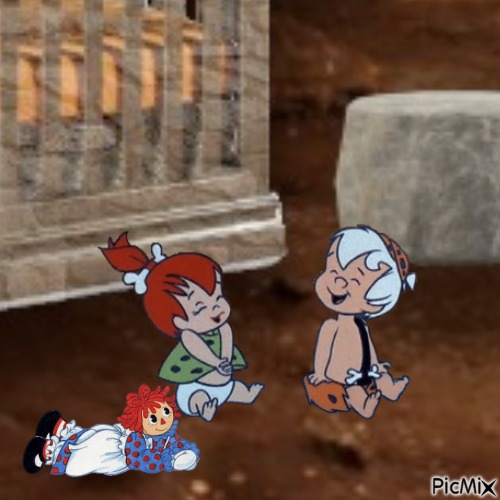 Pebbles and Bamm-Bamm in cave nursery - безплатен png