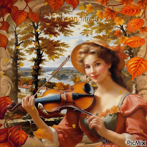 Musik und Herbstblätter - Gratis animeret GIF