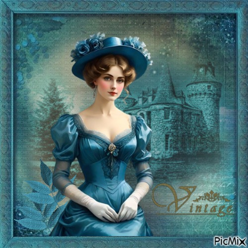 Femme vintage turquoise. - gratis png