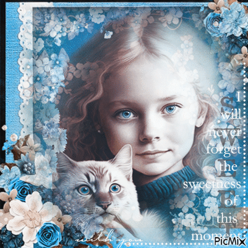 Girl cat children - GIF animé gratuit