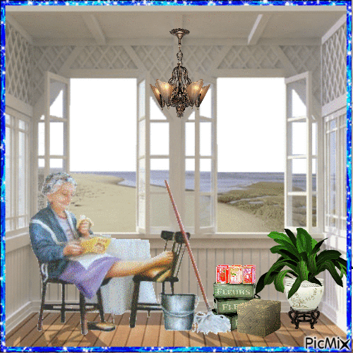 cleaning up the summer house - GIF animado grátis