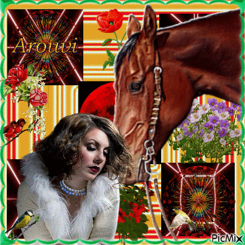 Girl with Horse - Δωρεάν κινούμενο GIF