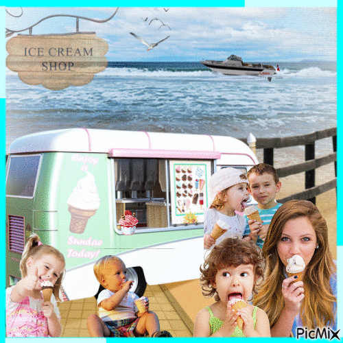 Ice cream on the beach - GIF animé gratuit